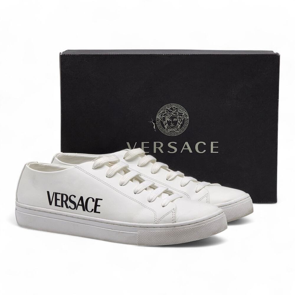 Versace Logo Leather Men’s Low-Top Sneakers White EU 41 US 8 - Preowned